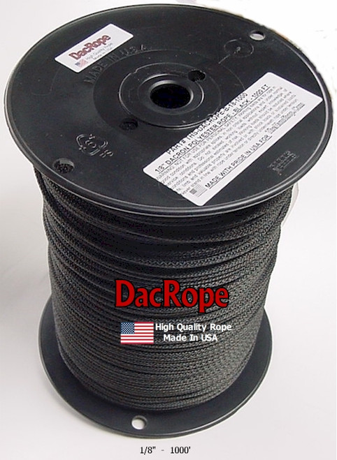 Antenna Support Rope, 1/8" 1000', Black, Round, 100% Dacron Polyester Rope