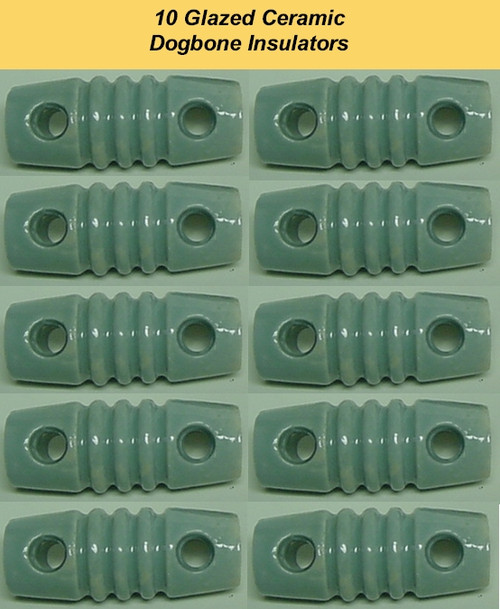 Ten Glazed Ceramic Dogbone Insulators