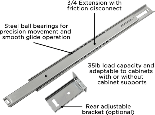 Drawer Slide Center Mount 3/4 Extension 16'' Cadmium Finish P1029/16-2C