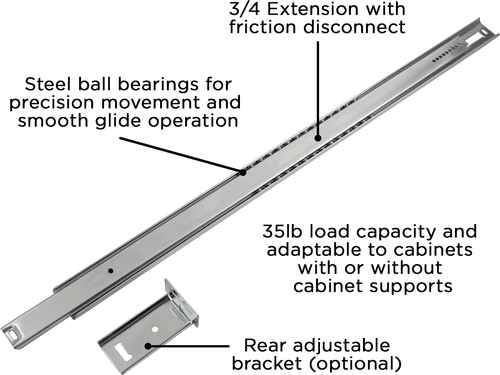 Drawer Slide Center Mount 3/4 Extension 22'' Cadmium Finish P1029/22-2C