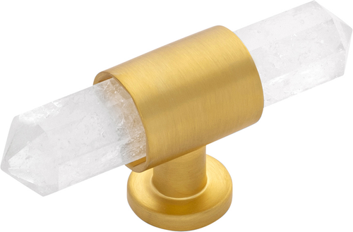 Bijou Aura Collection T-Knob 2-3/4'' x 3/4'' Brushed Golden Brass with Natural Quartz Finish B075512-BGB