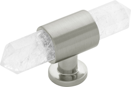 Bijou Aura Collection T-Knob 2-3/4'' x 3/4'' Satin Nickel with Natural Quartz Finish B075512-SN