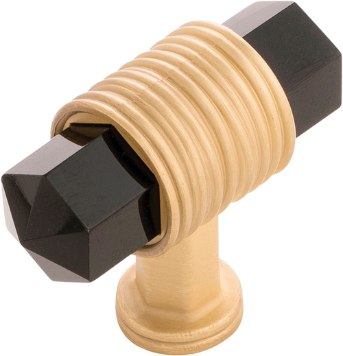 Chrysalis Collection T-Knob 1-7/8'' x 3/4'' Brushed Golden Brass with Opaque Black Glass Finish B076303GB-BGB