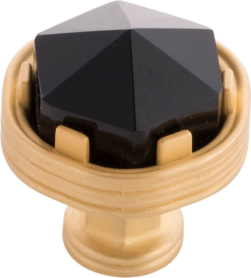 Chrysalis Collection Knob 1-3/16'' diam Brushed Golden Brass with Opaque Black Glass Finish B076304GB-BGB