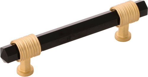 Chrysalis Collection Pull 3-3/4'' cc Brushed Golden Brass with Opaque Black Glass Finish B076306GB-BGB