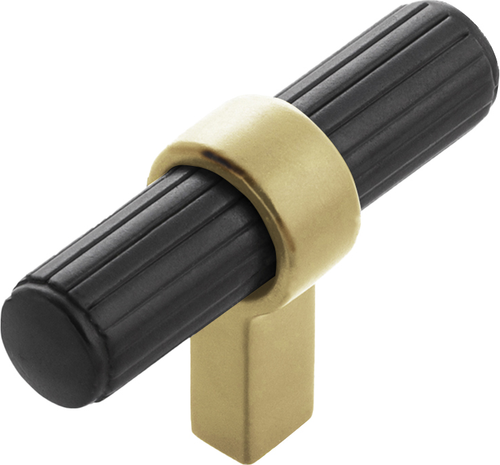 Sinclaire Collection T-Knob 2-3/8'' x 3/4'' Matte Black & Brushed Golden Brass Finish B076886-MBBGB