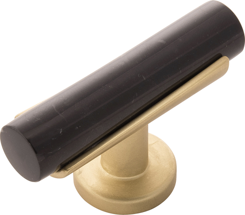 Firenze Collection T-Knob 2-1/2'' x 1'' Black Marble with Brushed Golden Brass Finish B077041MB-BGB