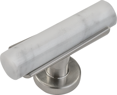 Firenze Collection T-Knob 2-1/2'' x 1'' White Marble with Satin Nickel Finish B077041MW-SN