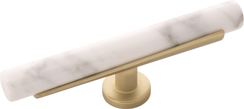 Firenze Collection T-Knob 5'' x 1'' White Marble with Brushed Golden Brass Finish B077044MW-BGB