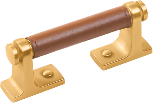 Reserve Collection Pull 3'' cc Brushed Golden Brass with Brown Leather Finish B077978LRBGB