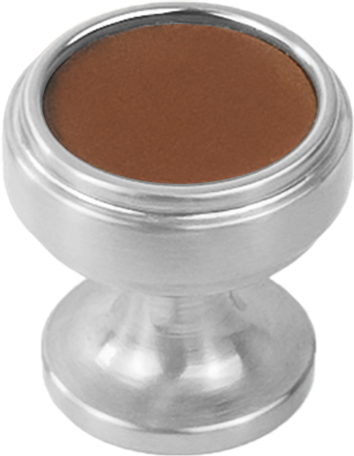 Reserve Collection Knob 1-1/4'' diam Satin Nickel with Brown Leather Finish B077977LRSN