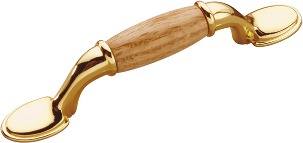 Woodgrain Collection Pull 3'' cc Polished Brass & Oak Finish P794-OAK