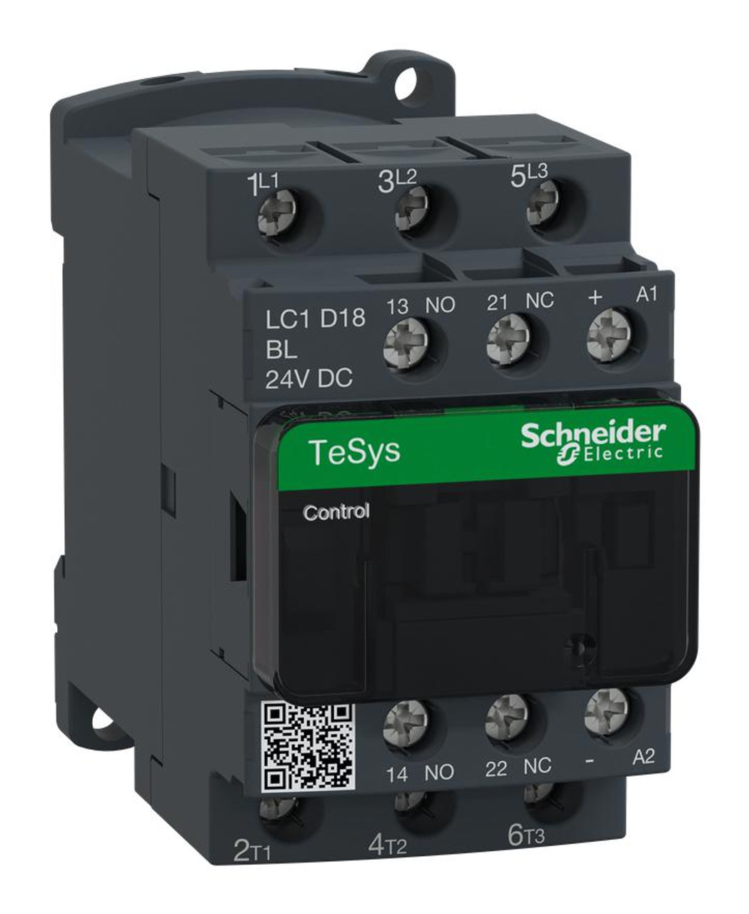 Contactor, Non-Reversing, 3 Pole, 1NO/1NC, 18A, 24VDC, 15HP, DIN Rail Mount