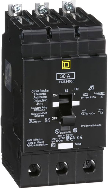 Circuit Breaker, 3 Pole, 30A, 480Y/277VAC, Thermal Magnetic, E-Frame, Miniature, Bolt on Mount