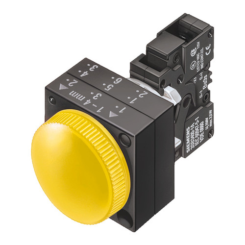 Light, Indicator, Yellow, Round, 20mm, 110VAC, Integrated LED