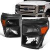 11-16 Ford F250 F350 F450 F550 Super Duty Headlights - Black Housing Amber Corner