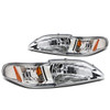 94-98 Ford Mustang GT Chrome Housing Amber Corner Headlights - 1PC Design