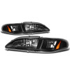 94-98 Ford Mustang GT Black Housing Amber Corner Headlights - 1PC Design