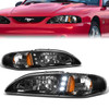 94-98 Ford Mustang GT LED DRL Headlights - Black Housing Amber Corner - 1PC Design