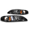 94-98 Ford Mustang GT LED DRL Headlights - Black Housing Amber Corner - 1PC Design