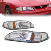 94-98 Ford Mustang GT LED DRL Headlights - Chrome Housing Amber Corner - 1PC Design