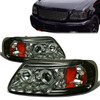 97-04 Ford F150 F250 Expedition LED DRL+Halo Ring Projector Headlights - Smoked Housing