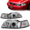 99-04 Ford Mustang LED Halo-Ring Projector Headlights - Chrome Housing Amber Corner