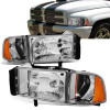 94-02 Dodge Ram 1500 2500 3500 Pickup Headlights - Chrome Housing Amber Corner