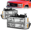 94-00 GMC C/K 1500 2500 3500 Suburban Headlights+Bumper Lamp - Chrome Housing Amber Corner