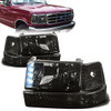 92-96 Ford F150 F250 F350 Bronco LED DRL Headlights Bumper Lamp - Smoked Housing Clear Corner
