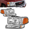 99-07 GMC Sierra 1500 2500 3500 HD Yukon XL Headlights+Bumper Lamp - Chrome Housing Amber Corner