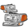99-07 GMC Sierra 1500 2500 3500 HD Yukon XL Headlights+Bumper Lamp - Chrome Housing Amber Corner