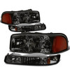 99-07 GMC Sierra 1500 2500 3500 HD Yukon XL Headlights+Bumper Lamp - Smoked Housing Amber Corner