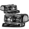 99-07 GMC Sierra 1500 2500 3500 HD Yukon XL Headlights+Bumper Lamp - Black Housing Clear Corner