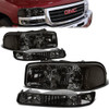 99-07 GMC Sierra 1500 2500 3500 HD Yukon XL Headlights+Bumper Lamp - Smoked Housing Clear Corner