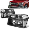 04-12 Chevy Colorado GMC Canyon Headlights+Bumper Lamp - Black Housing Clear Corner