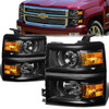 14-15 Chevy Silverado 1500 Projector Headlights - Black Housing Amber Corner