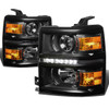 14-15 Chevy Silverado 1500 LED DRL Projector Headlights - Black Housing Amber Corner