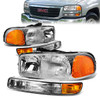 99-07 GMC Sierra 1500 2500 3500 C3 Yukon Headlights+Bumper Lamp Chrome Housing Amber Corner