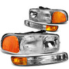 99-07 GMC Sierra 1500 2500 3500 C3 Yukon Headlights+Bumper Lamp Chrome Housing Amber Corner