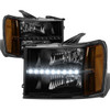 07-14 GMC Sierra 1500 2500 3500 HD LED DRL Headlights - Black Housing Amber Corner