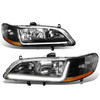 98-02 Honda Accord LED DRL Headlights - Black Housing Amber Corner