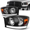 06-09 Dodge RAM 1500 2500 3500 LED DRL Headlights - Black Housing Amber Corner