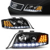 98-01 Audi A6 Quattro LED DRL+Turn Signal Projector Headlights - Black Housing
