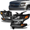 15-20 Chevy Tahoe Suburban LED DRL Projector Headlights - Black Housing Amber Corner
