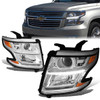 15-20 Chevy Tahoe Suburban LED DRL Projector Headlights - Chrome Housing Amber Corner