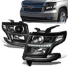 15-20 Chevy Tahoe Suburban LED DRL Projector Headlights - Black Housing Clear Corner