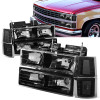 94-00 Chevy C/K 1500 2500 3500 Suburban Tahoe Headlights+Bumper/Corner Lamps - Black Housing