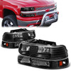 99-02 Chevy Silverado 1500 2500HD 3500 Suburban Tahoe Headlights - Black Housing Amber Corner