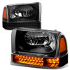 99-04 Ford F250 F350 Super Duty Excursion Headlights+Bumper Turn Signal Lamp - Black